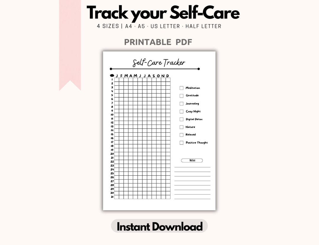 Self Care Tracker Journal Page | Template | Instant Download | 4 Sizes ...