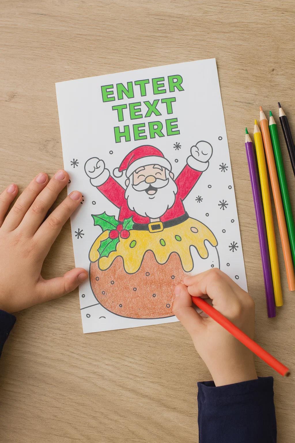 Editable Santa Pudding Colouring Card – Christmas Activity, Printable ...
