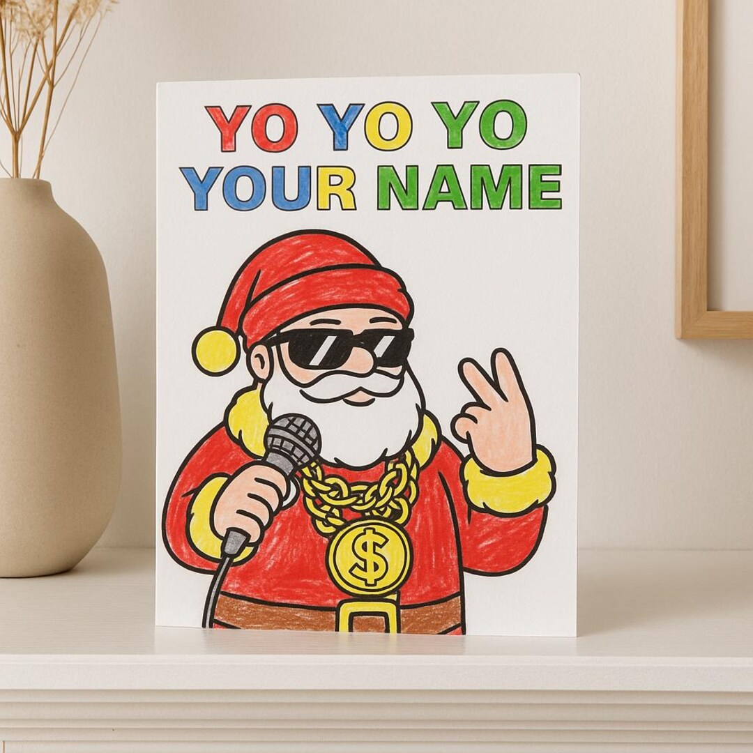 Santa Rapper Art Editable Rapper Santa Colouring Card – Funny Christmas Kids Activity ...