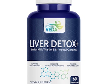 Fitnessveda Liver Detox+ Milk Thistle, N-Acetyl Cysteine, Dandelion Herbal Blend Liver Health Supplement Natural Ingredients 60 Capsules