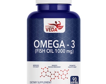 Aceite de pescado Omega-3 Fitness Veda 1000 mg / Fórmula EPA y DHA / Suplemento diario para el bienestar / 90 cápsulas blandas