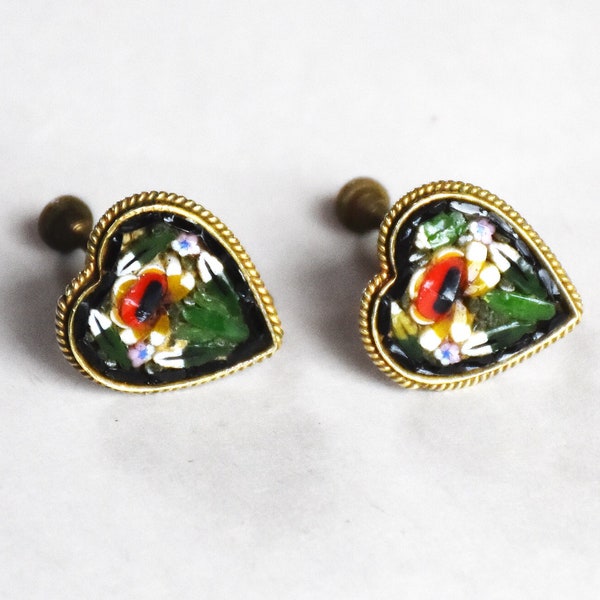 vintage millefiori heart earrings made in Italy