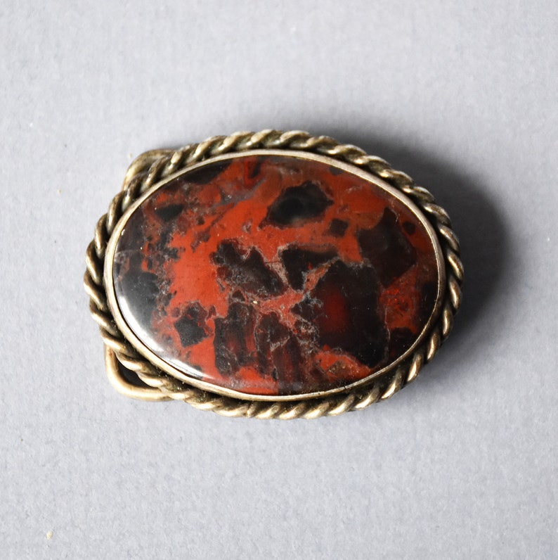 vintage signed sterling silver red agate belt buckle