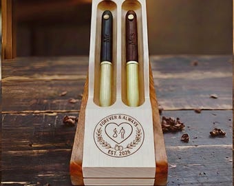 Custom Couple Pen Set With Engraving| Personalized Wedding Bible Pens| 5th Wood Anniversary Gift for Wife Husband|Unique Desk Decor