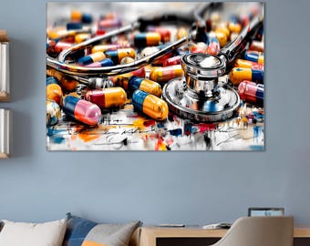 Doctor Office Wall Art – Medical Stethoscope Illustration, Minimal Health Decor