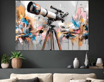 Telescope Wall Art – Astronomy Instrument Illustration, Minimal Science Print