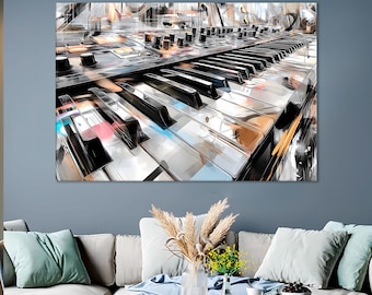 Synthesizer Wall Art – Minimal Electronic Music Illustration, Studio Keyboard Print