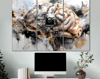 Artificial Intelligence Wall Art – Chip and Circuit Illustration, Minimal Futuristic Print