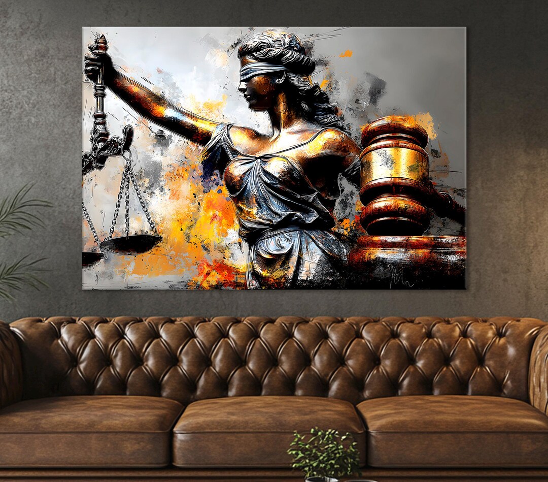 Lady Justice and Gavel Wall Art – Minimal Legal Symbol Illustration ...