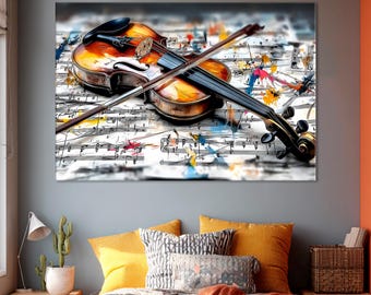 Arte mural de violín – Ilustración de instrumento de cuerda, impresión clásica minimalista