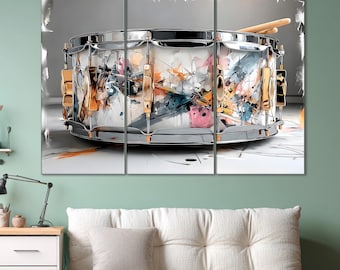 Drum Wall Art – Snare and Sticks Illustration, Minimal Percussion Print