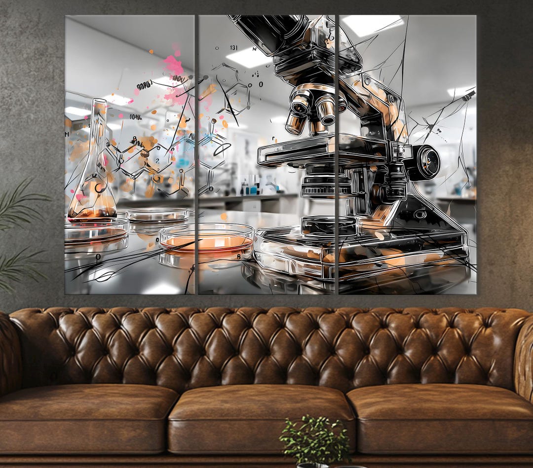 Microscope Wall Art – Science Equipment Illustration, Minimal ...