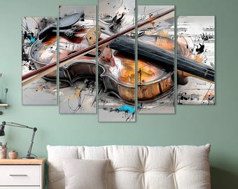 Arte mural de violín – Ilustración de instrumento de cuerda, lámina de música clásica