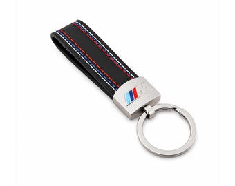 Handmade BMW M Leather Key Fob | Black Aluminium Alloy Car Keyring