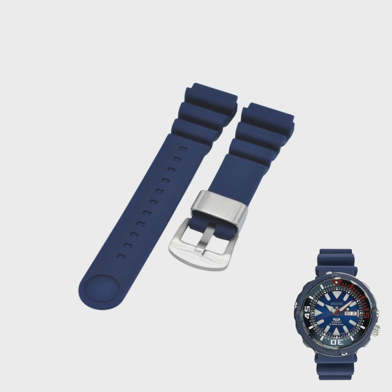 Correa de repuesto para reloj Prospex SRPA83 de caucho azul marino de 22 mm imagen 1