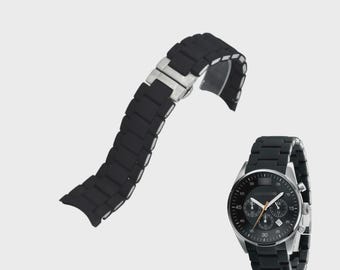 Brazalete de acero chapado en caucho negro y plateado de 23 mm, compatible con AR5858.