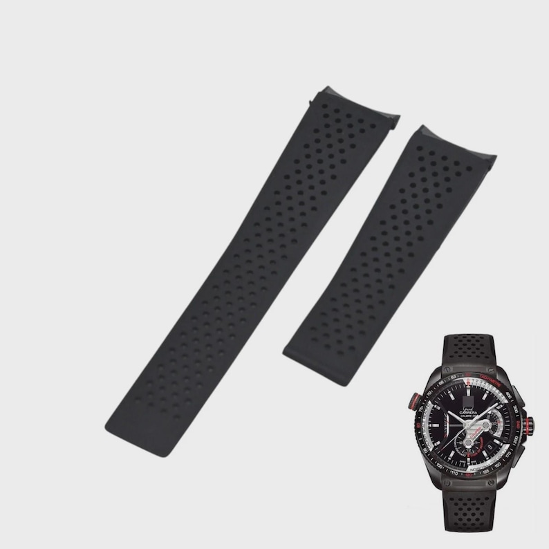 22mm Black Rubber Strap for Carrera FT6020 Watch Band image 1