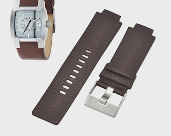 DZ1123 27mm Brown Leather Watch Strap – Replacement Wristwatch Band