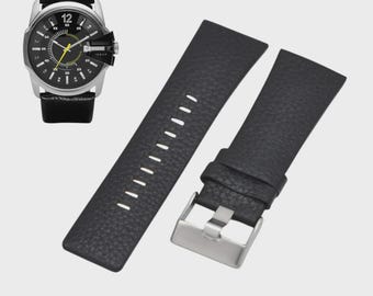 Correa de reloj de cuero negro DZ1295 de 28 mm – Correa de repuesto para reloj de pulsera