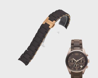 Brazalete de acero chapado en caucho rosa marrón de 20 mm, compatible con AR5891