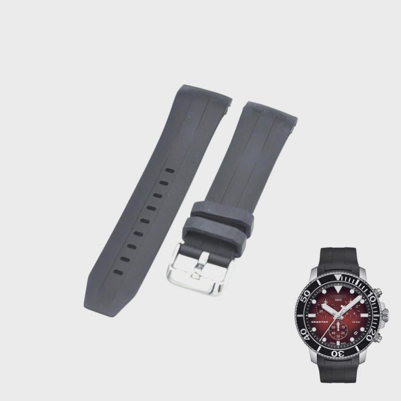 Pulseira de borracha preta de 22 mm para relógio T1204171705102A T603042599 imagem 1