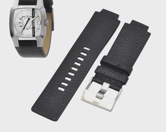 DZ1091 27mm Black Leather Watch Strap – Replacement Wristwatch Band