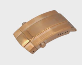 Hebilla de repuesto para reloj con cierre desplegable de acero color oro rosa de 18 mm