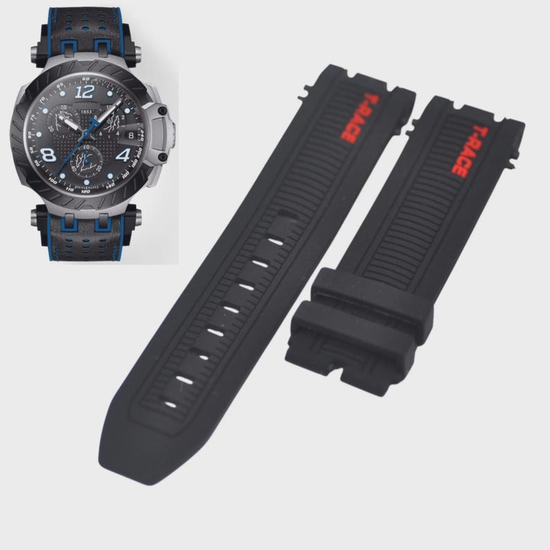 22mm Black Rubber Strap for T-Race T603041971 T1154172705703 image 1