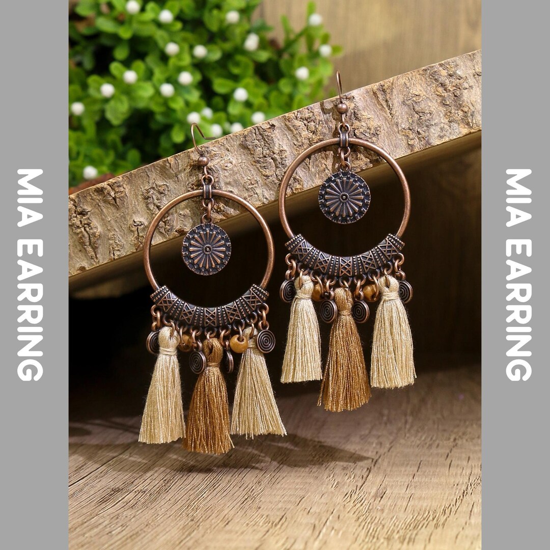 Boho Tassel Hoop Earrings Vintage Ethnic Statement Jewelry - Etsy