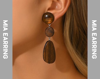 Pendientes madera marron geometricos boho colgantes