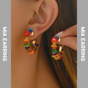 Pendientes Aro Perlas Coloridas Oro Joyería Statement Mujer