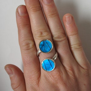 Silver Butterfly Wing Ring | Blue Real Butterfly Wings Ring | Blue Morpho Silver Ring | Real Butterfly Jewelry | Blue Butterfly Accessory