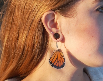 Real Butterfly Wings Earrings | Monarch Butterfly Hindwing Earrings | Monarch Butterfly Jewelry | Bohemian Real Butterflies Earrings