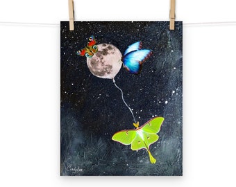 Colorful Butterfly Art Print - Butterfly Decor, Nature Art, Space Art, Moon