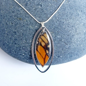 Real Monarch Butterfly Necklace | Sterling Silver Butterfly Wing Necklace | Monarch Forewing | Butterfly Wings Jewelry | Monarch Necklace