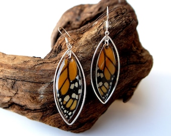 Real Butterfly Wing Earrings | Silver Teardrop Monarch Butterfly Earrings | Sterling Silver Earrings | Monarch Forewing | Butterfly Jewelry