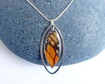 Real Monarch Butterfly Wing Necklace: Sterling Silver, Resin Preserved