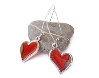 Heart Real Butterfly Wing Earrings | Red Butterfly Wings Sterling Silver Heart Earrings | Cymothoe Sangaris | Christmas Gift Butterfly Gift