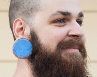 Real Butterfly Wing Plugs | Blue Morpho Butterfly Forewing Circle Plugs | Butterfly Wings Gauges | Bug Plugs | Men's Plugs | Mens Bug Gauges