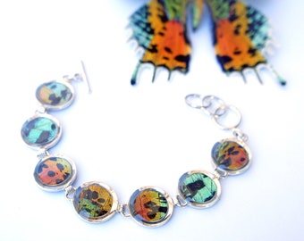 Real Butterfly Wings Bracelet | Sterling Silver Sunset Moth Wing Bracelet | Adjustable Butterfly Bracelet | Butterfly Wing Wedding Bracelet