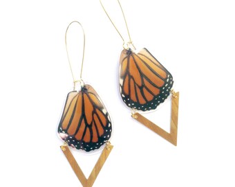 Monarch Butterfly Wing Chevron Earrings | Real Monarch Butterfly Wing Earrings | Bohemian Earrings | Boho Jewelry | Geometric Jewelry