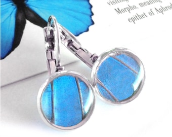 Blue Morpho Butterfly Wing Earrings: Real Silver-Plated Jewelry