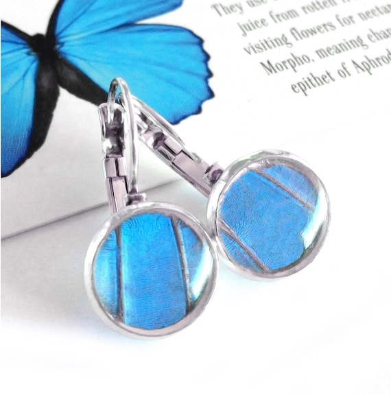 Blue Morpho Butterfly Wing Closed Back Earrings Set of 2 Silver Finish Jewelry Blue Morpho Butterfly Wing Closed Back Earrings Set of 2 Silver Finish Jewelry