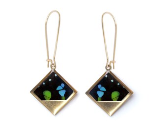 Real Butterfly Wing Earrings: Gold Diamond Dangle, Boho Jewelry