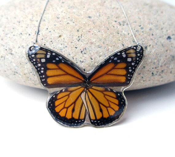 Real Butterfly Wing Necklace Monarch 