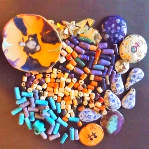 192pc Artisan Ceramic Shell Bead Lot, Handmade Large Beads, Boho Jewelry Making Supplies