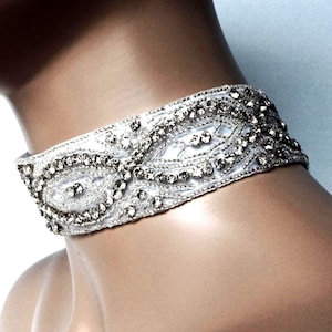 Sparkly Rhinestone Beaded Choker • Bridal Collar Necklace • Hand Embroidered Crystal Jewelry