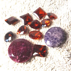 Red & Plum Gemstone Lot • 2 Natural India Rubies + 10 Vintage CZs • 120.5ct Undrilled Stones
