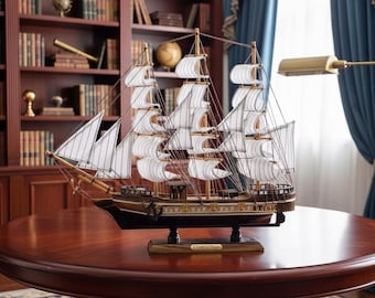 Maquette de voilier en bois fabriquée à la main / Décoration nautique pour la maison et le bureau / Cadeau marin vintage pour collectionneurs / Ornement de bureau de voilier