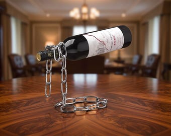 Porte-bouteilles de vin flottant / Porte-bouteilles en chaîne en métal / Porte-bouteilles anti-gravité / Décoration de bar moderne